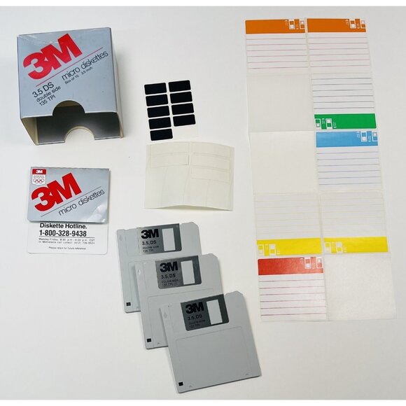 VTG 3pk 3M 3.5" DS Double Side MICRO DISKETTES Floppy Disks + Stickers/Labels - Picture 1 of 4